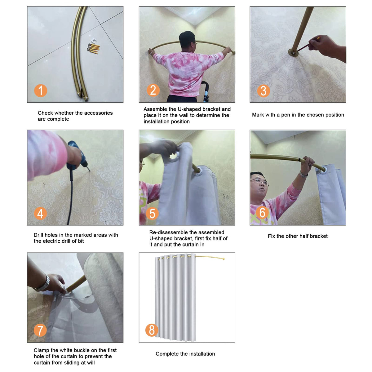 140 cm Wall-Mounted Curved Fitting-Room Curtain Set
