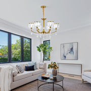 Ganeed Gold Chandelier,6 Lights Wagon Wheel Chandeliers with Clear Crystal Shades,Modern Mid Century Hanging Pendant Light Fixture for Dining Room Living Room Bedroom(E14 Base)