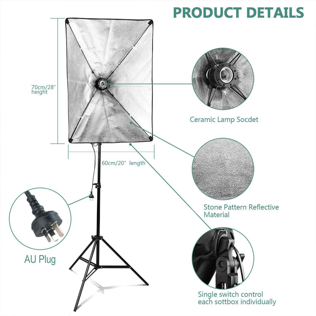 3-Softbox Continuous Lighting Kit with Boom Arm