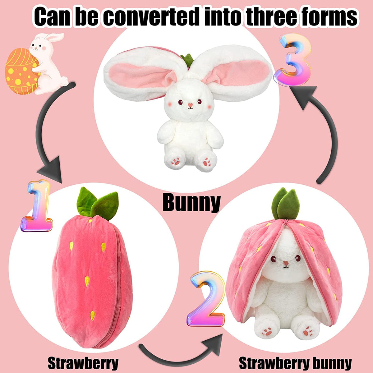 Reversible Zipper Bunny Plush – 18 cm
