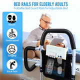Bed Rails for Elderly Adults Safety, Foldable Bed Guard Rails for Adjustable Bed, Non-Wobble Bed Assist Bar for Seniors Fit King/Queen/Full/Twin Size Bed, Adjustable Heights & Storage Pocket