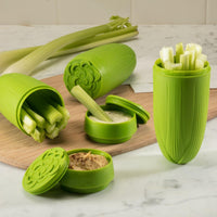 Hutzler Attack Snack Carrot & Celery Containers with Dip Cups – 2 Pack