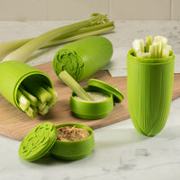 Hutzler Attack Snack Carrot & Celery Containers with Dip Cups – 2 Pack