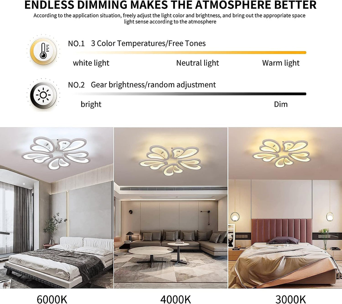 Modern LED Ceiling Light,Dimmable Acrylic Flush Mount Ceiling Lamp,5 Petals Metal Flower Shape Chandelier Lighting Fixture for Living Room Bedroom Kitchen Office Dining Room