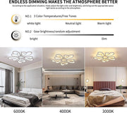 Modern LED Ceiling Light,Dimmable Acrylic Flush Mount Ceiling Lamp,5 Petals Metal Flower Shape Chandelier Lighting Fixture for Living Room Bedroom Kitchen Office Dining Room