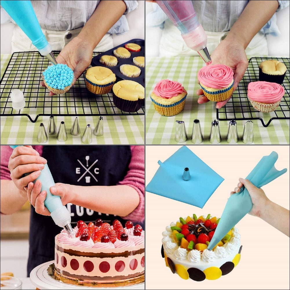 Cake Decorating Supplies Kit for Beginners, Set of 137, Baking Pastry Tools, 1 Turntable stand-55 Numbered Icing Tips with Pattern Chart, Angled Spatula, 8 Russian Piping nozzles-Baking Tools