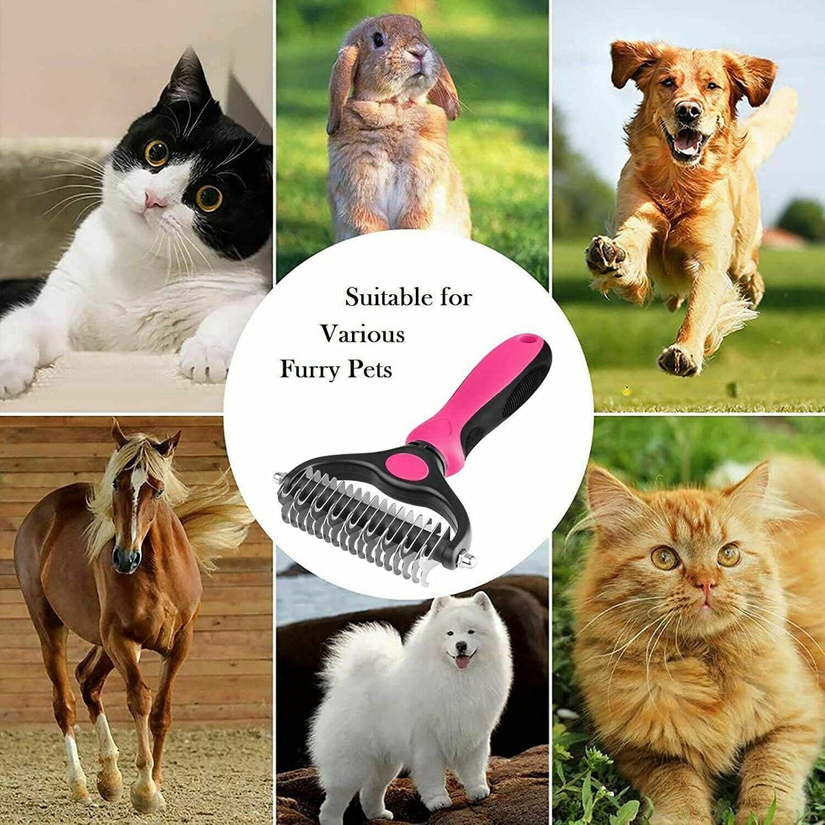 Double-Sided Pet Undercoat & Dematting Rake – Blue or Pink