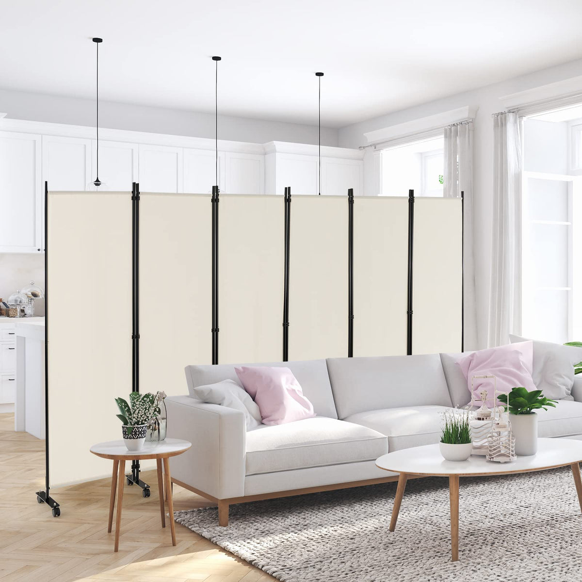 334.5 × 172 cm 6-Panel Rolling Room Divider – 4 Colours