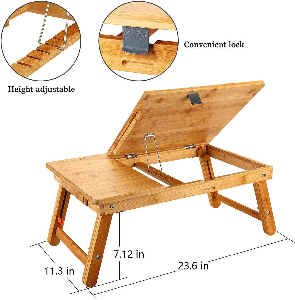 Foldable Bamboo Laptop & Breakfast Tray with Tilting Top & Drawer