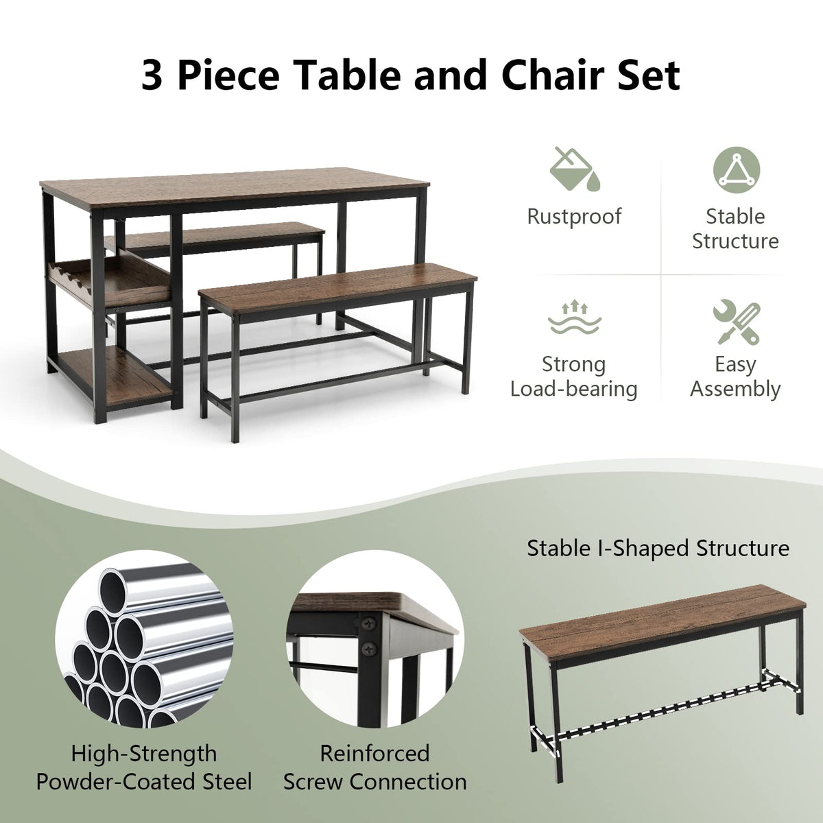 3-Piece Dining Set with Wine Rack & Glass Holder