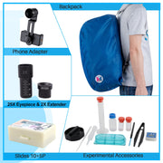 Monocular Microscope for Students and Kids, 200-2000x Magnification Powerful Biological Educational Microscope with Operation Accessories(10p), Slides Set(15p), Phone Adapter, Wire Shutter & Backpack