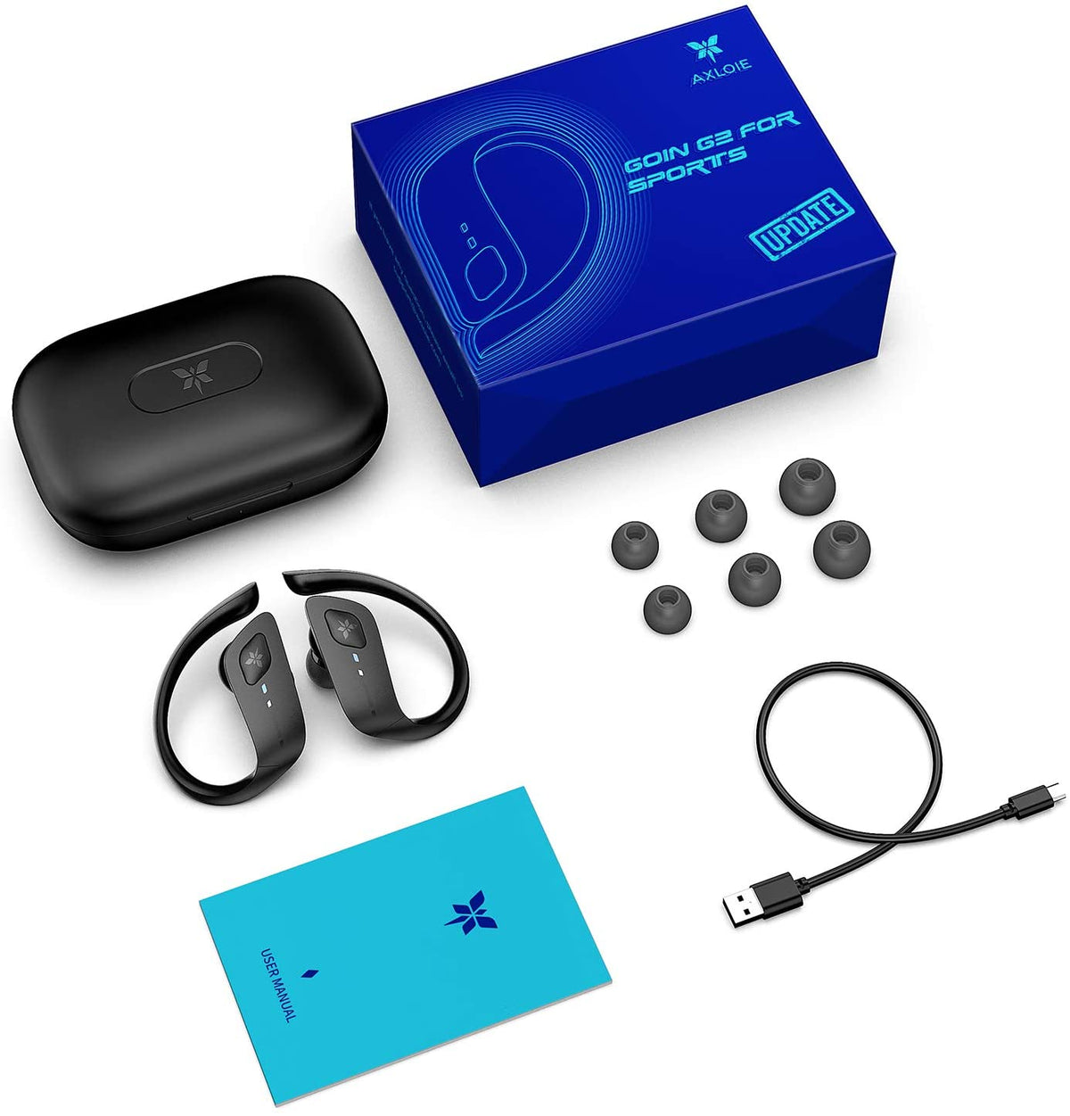 Axloie Wireless Earbuds, Bluetooth 5.0 Headphones True Wireless Premium Deep Bass IPX7 Waterproof 35H Playtime in-Ear TWS Stereo Earphones with Charging Case for Sport Running Gym Workout (BlackUpgraded)
