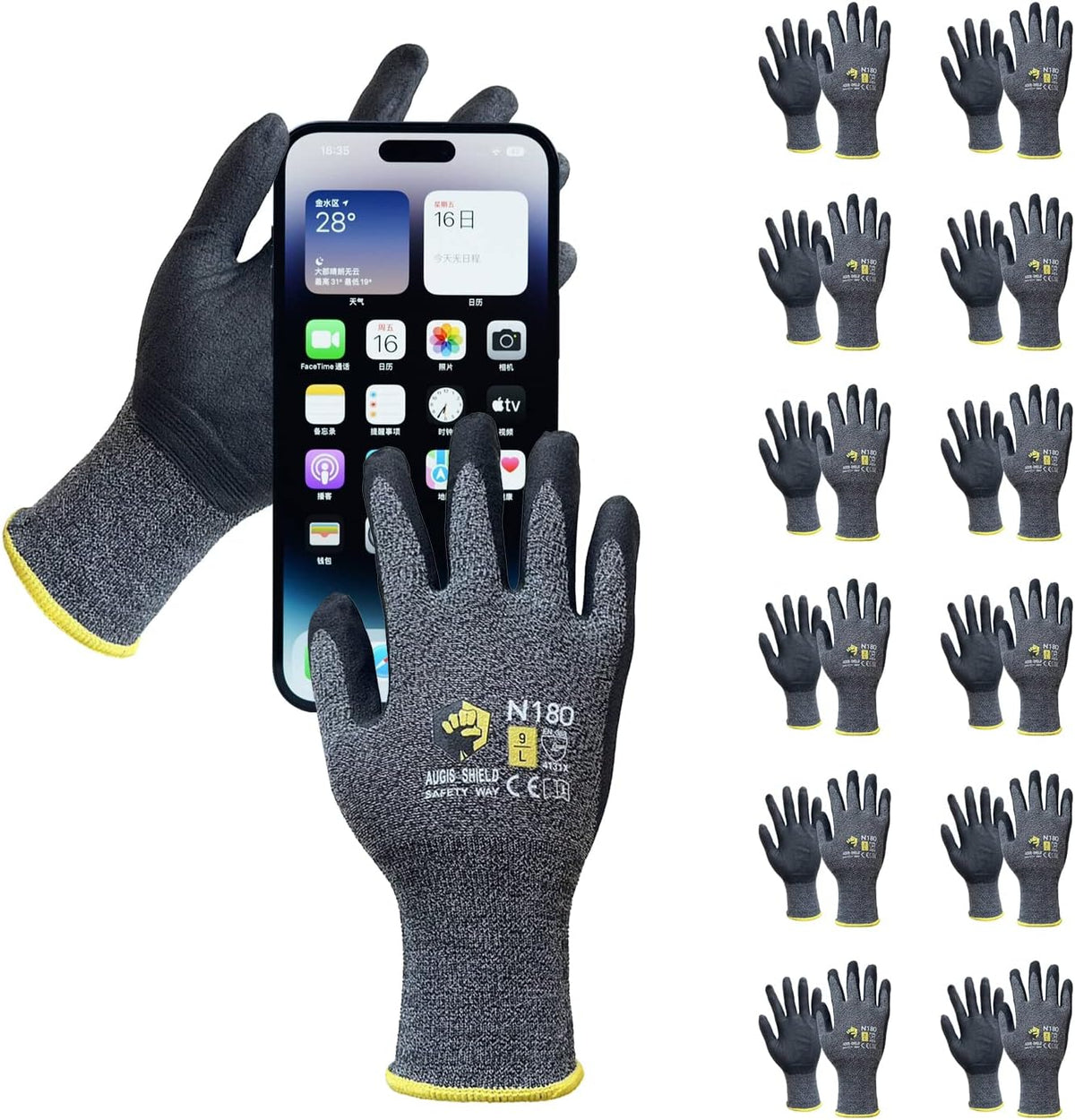 12-Pair Micro-Foam Nitrile-Coated Work Gloves – S to XXL