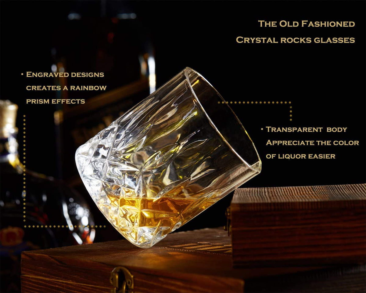 Whisky Stones and Glasses Gift Set, Whisky Rocks Chilling Stones in Handmade Wooden Box– Cool Drinks without Dilution – Whisky Glasses Set of 2, Gift for Dad, Husband, Men – iiiMY