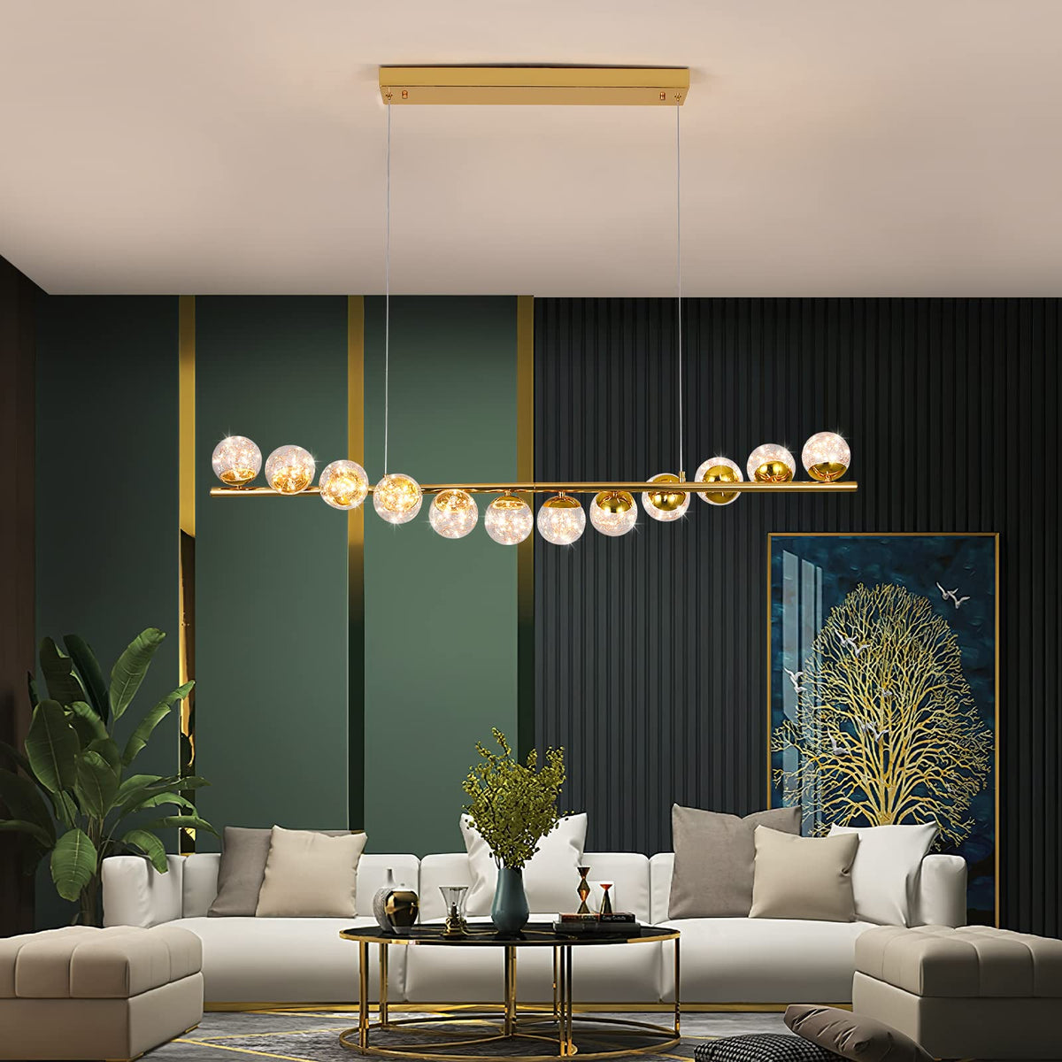 Modern Sputnik Chandelier 12 Lights LED Clear Glass Globe Pendant Light Dimmable LED Chandeliers Ceiling Light Gold Brass Chandeliers for Kitchen Island Dining Room Living Room