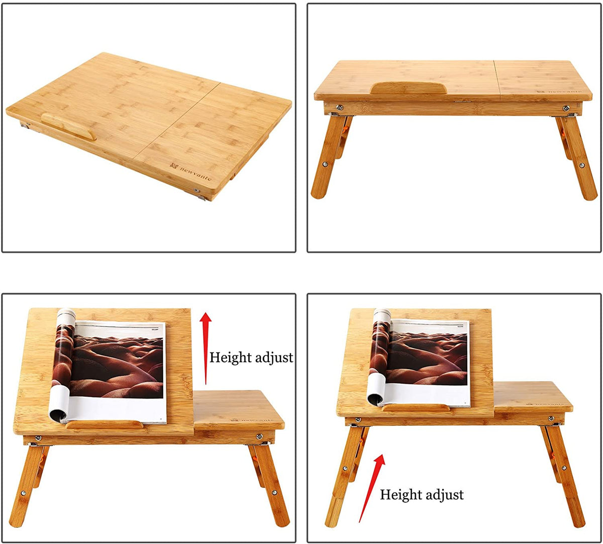 Foldable Bamboo Laptop & Breakfast Tray with Tilting Top & Drawer