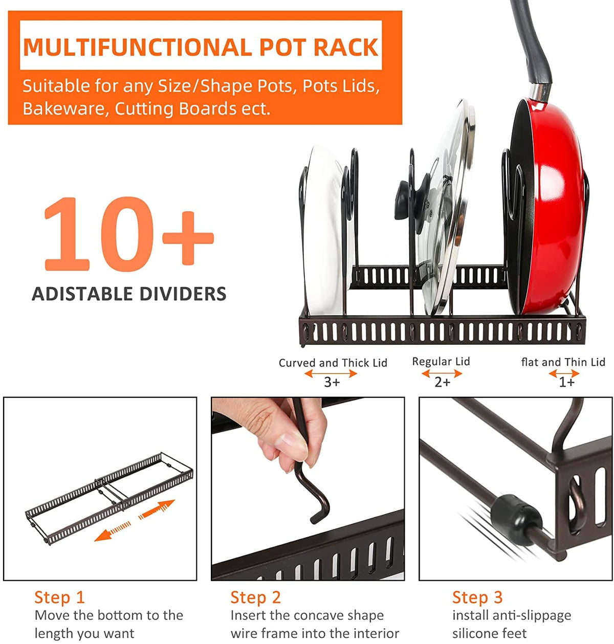 30.5–58.4 cm Expandable Pan & Lid Organiser with 10 Dividers