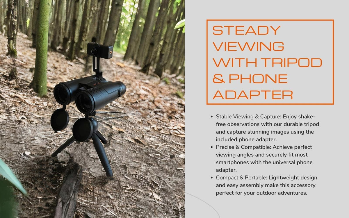 12x Binoculars Kit with Tripod, Phone Adapter & Chest Pack