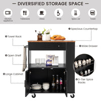 Black Rolling Kitchen Island with 3-Tier Spice Rack