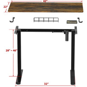 Small Electric Height Adjustable Sit Stand Desk with Hanging Hooks and Cable Management, 40 x 22 Inches, Black Frame and Rustic Brown Top