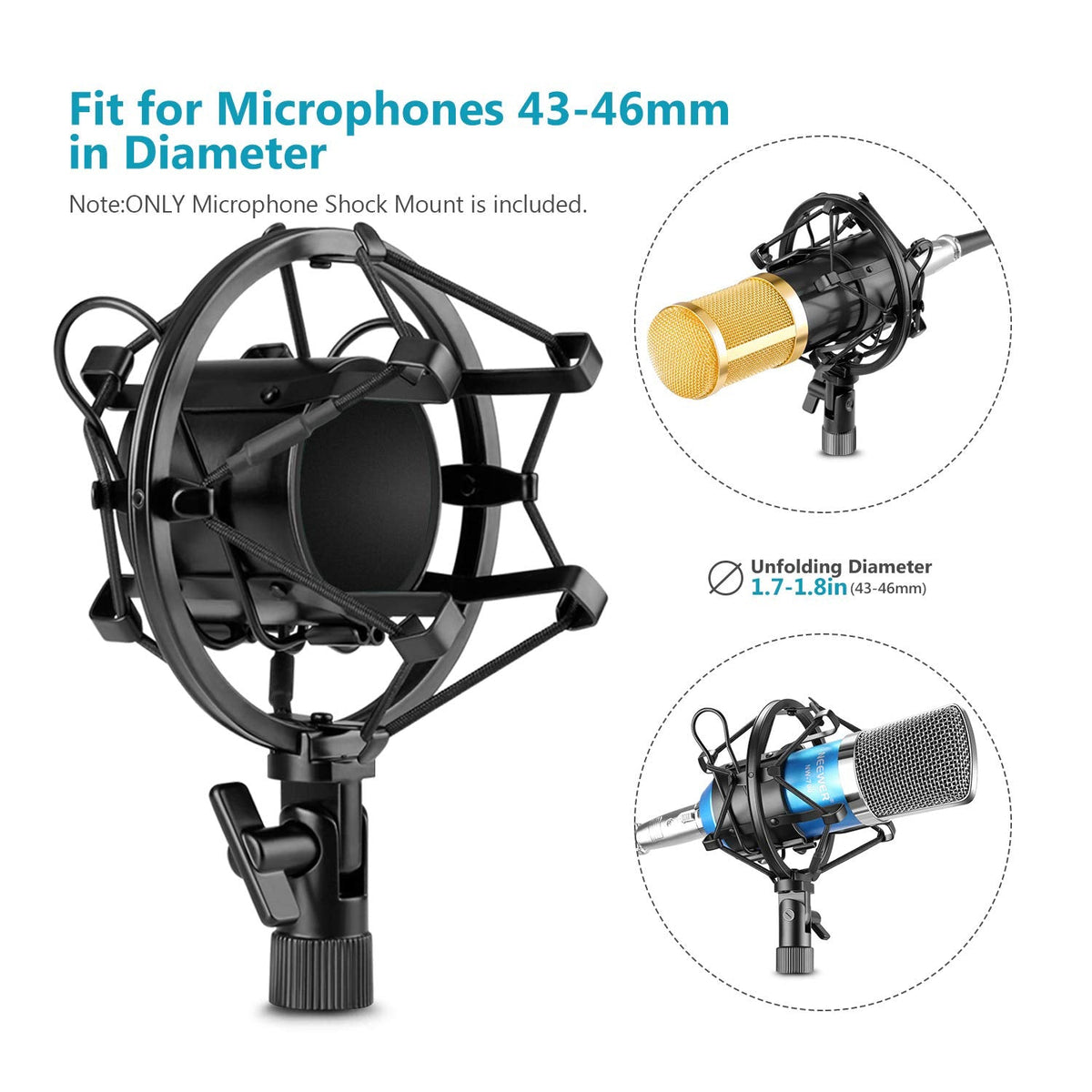 NEEWER 43–46mm Microphone Shock Mount – Black