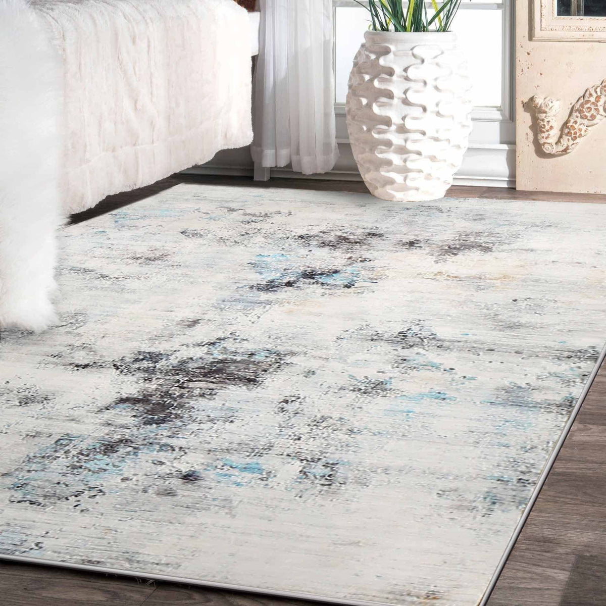 200 × 250 cm Grey Abstract Medium-Pile Area Rug