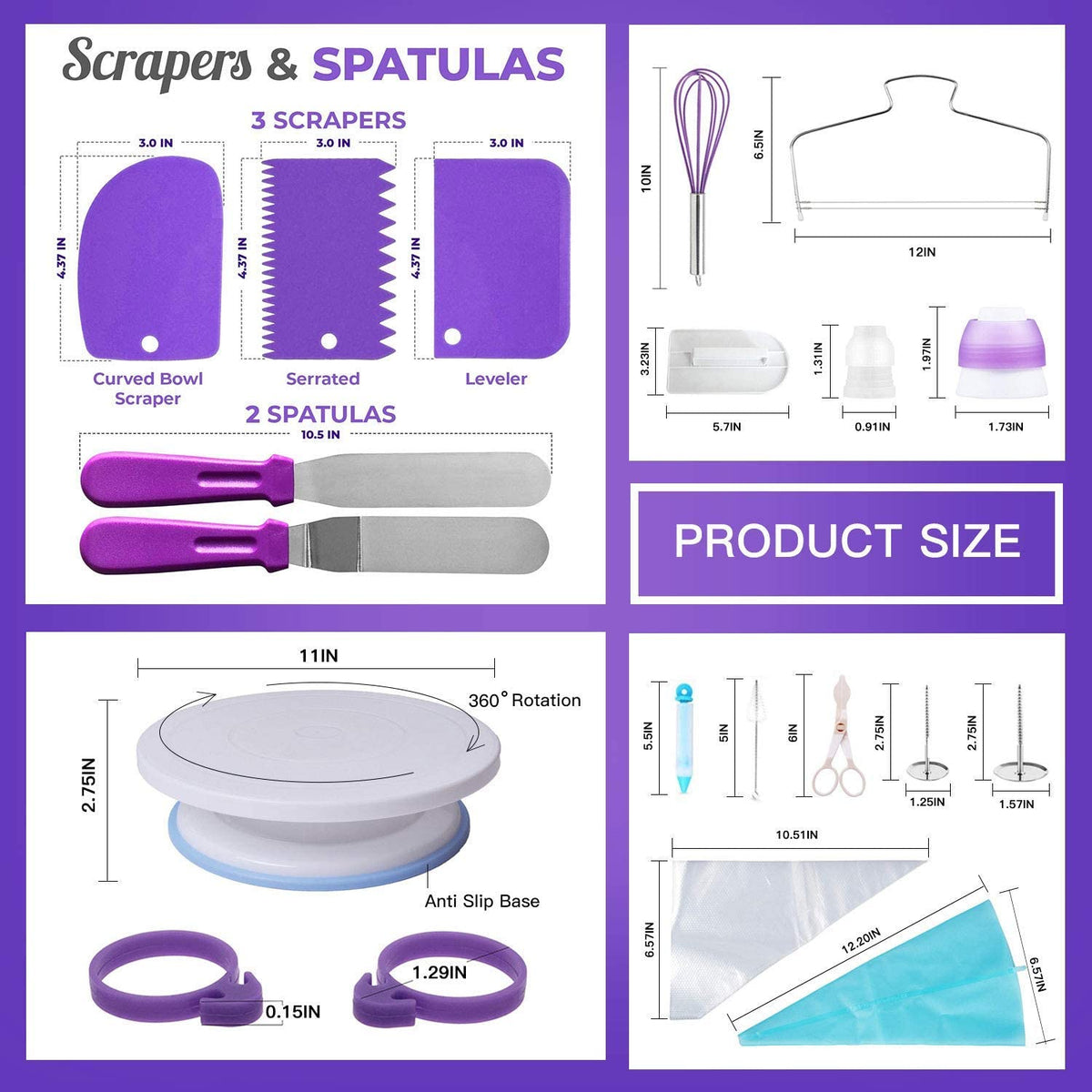 Cake Decorating Supplies Kit for Beginners, Set of 137, Baking Pastry Tools, 1 Turntable stand-55 Numbered Icing Tips with Pattern Chart, Angled Spatula, 8 Russian Piping nozzles-Baking Tools