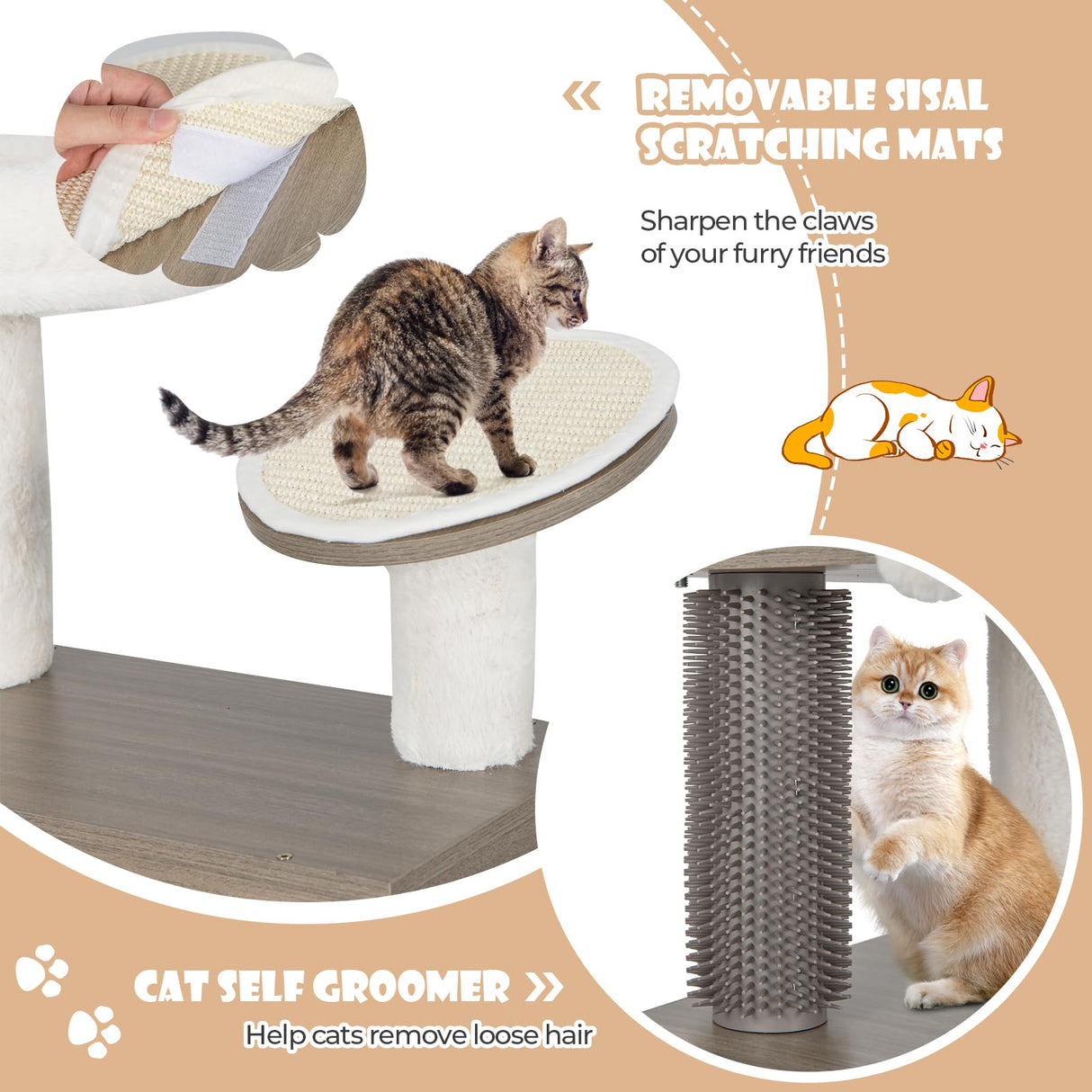 2 in 1 Cat Tree with Litter Box Enclosure, Modern Cat Tower with Cat Condo, Top Perch, Scratching Board, Multiple Platforms, Dangling Balls, Cat Litter Box Furniture for Indoor Cars