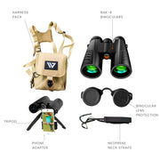 12x Binoculars Kit with Tripod, Phone Adapter & Chest Pack