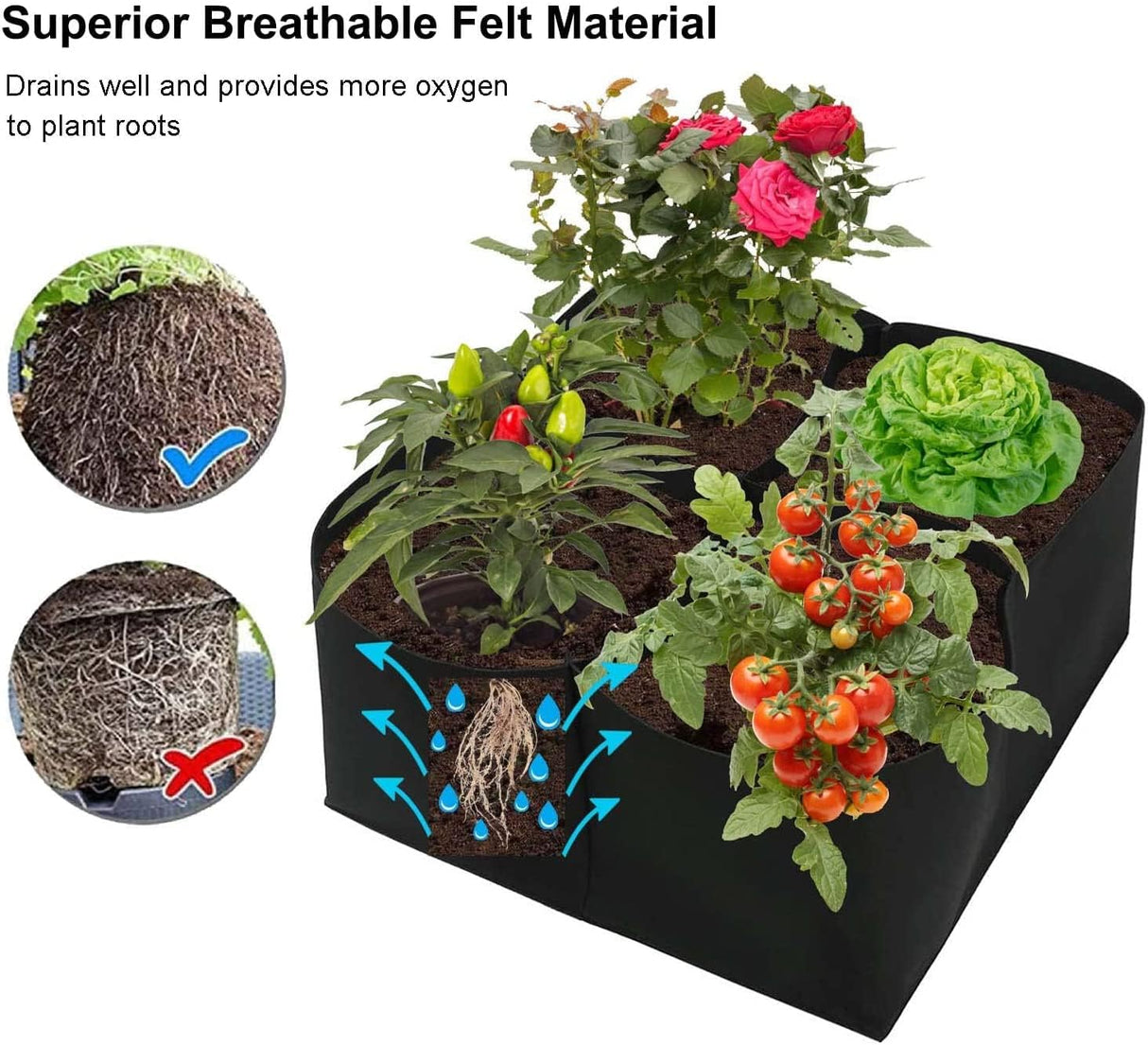 Fabric Raised Garden Bed 128 Gallon 8 Grids Plant Grow Bags Rectangle Planting Container Breathable Planter Raised Beds Outdoor Indoor Gardening