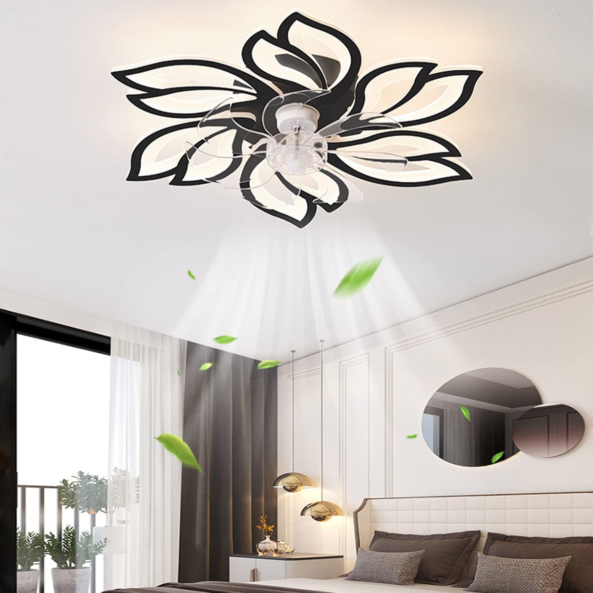 Low Profile Ceiling Fans with Lights, Modern Dimmable Flower Shape Ceiling Light Fan with Remote Control/app Control,Timing 6 Gear Speeds Fan Ceiling Lamp.
