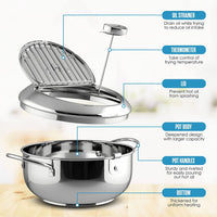 28 cm Stainless-Steel Deep-Fryer Pot with Thermometer – 4.2 L