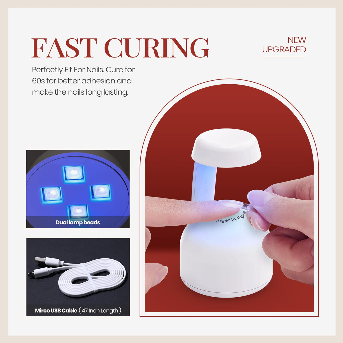 Mini Nail LED Lamp, Innovative Gel Nail Lamp with Smart Sensor for Easy and Fast Nal Extension System, Manicure UV LED Light for Gel Nail Art Flash Curing Lamp DIY Nail Art