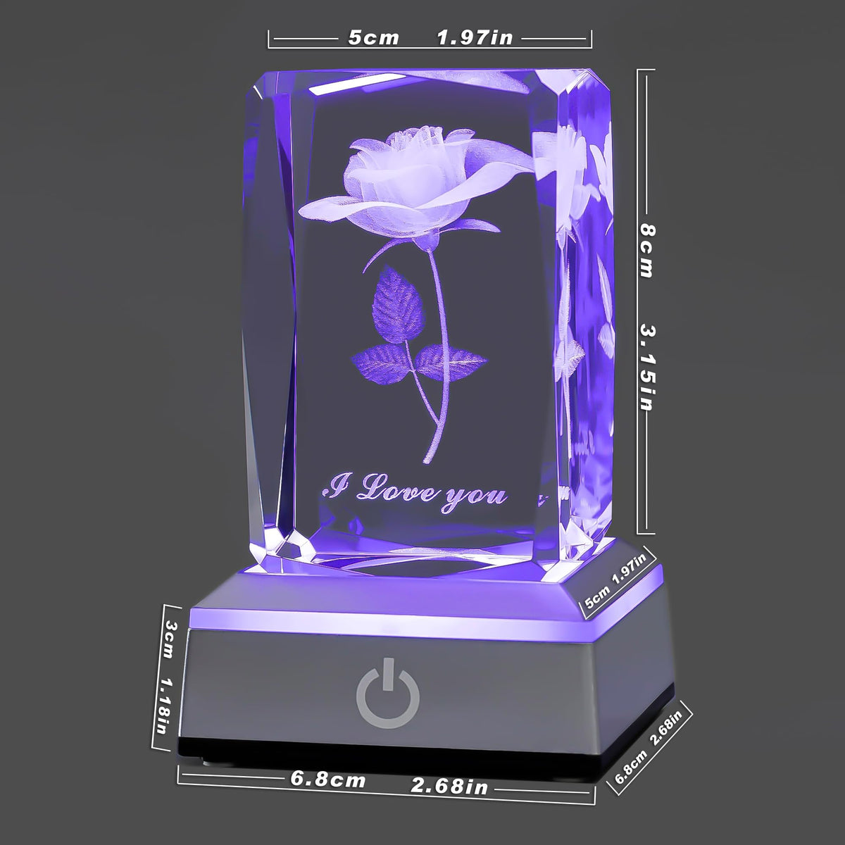 ‘I Love You’ 3D Crystal Rose Colour-Changing LED Lamp