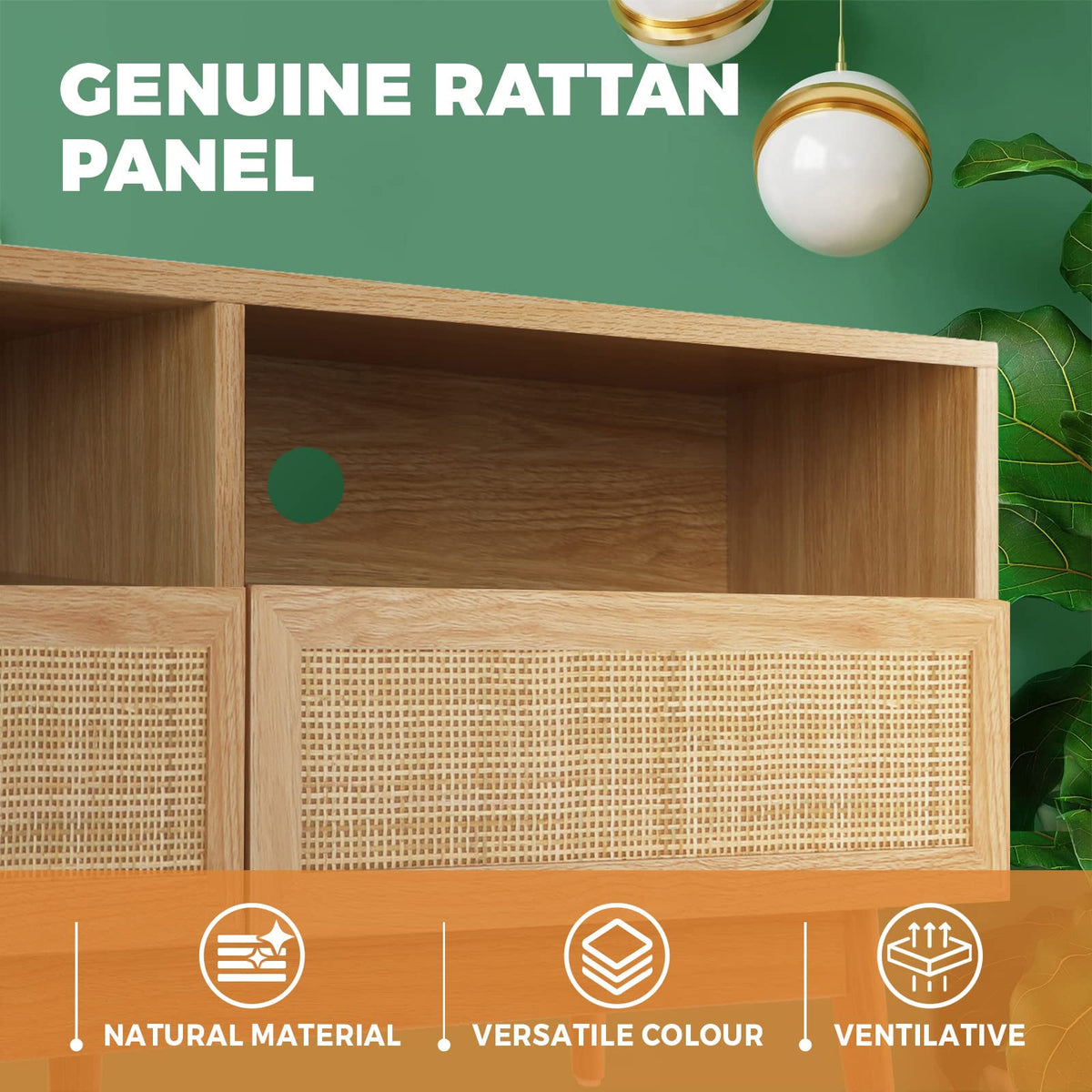 Oikiture TV Unit Stands Cabinets Entertainment Armoires Mount Stands Furniture 160cm with Drawers Storage Rattan Door Drawers Wooden