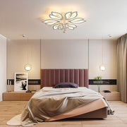 Dimmable Modern Ceiling Light, 56W LED Flower Ceiling Lamp, White Acrylic Flower Light Fixture, 6-Head Flush Mount Chandelier Ceiling with Remote, Ideal for Bedroom Kitchen Dining Room Lighting