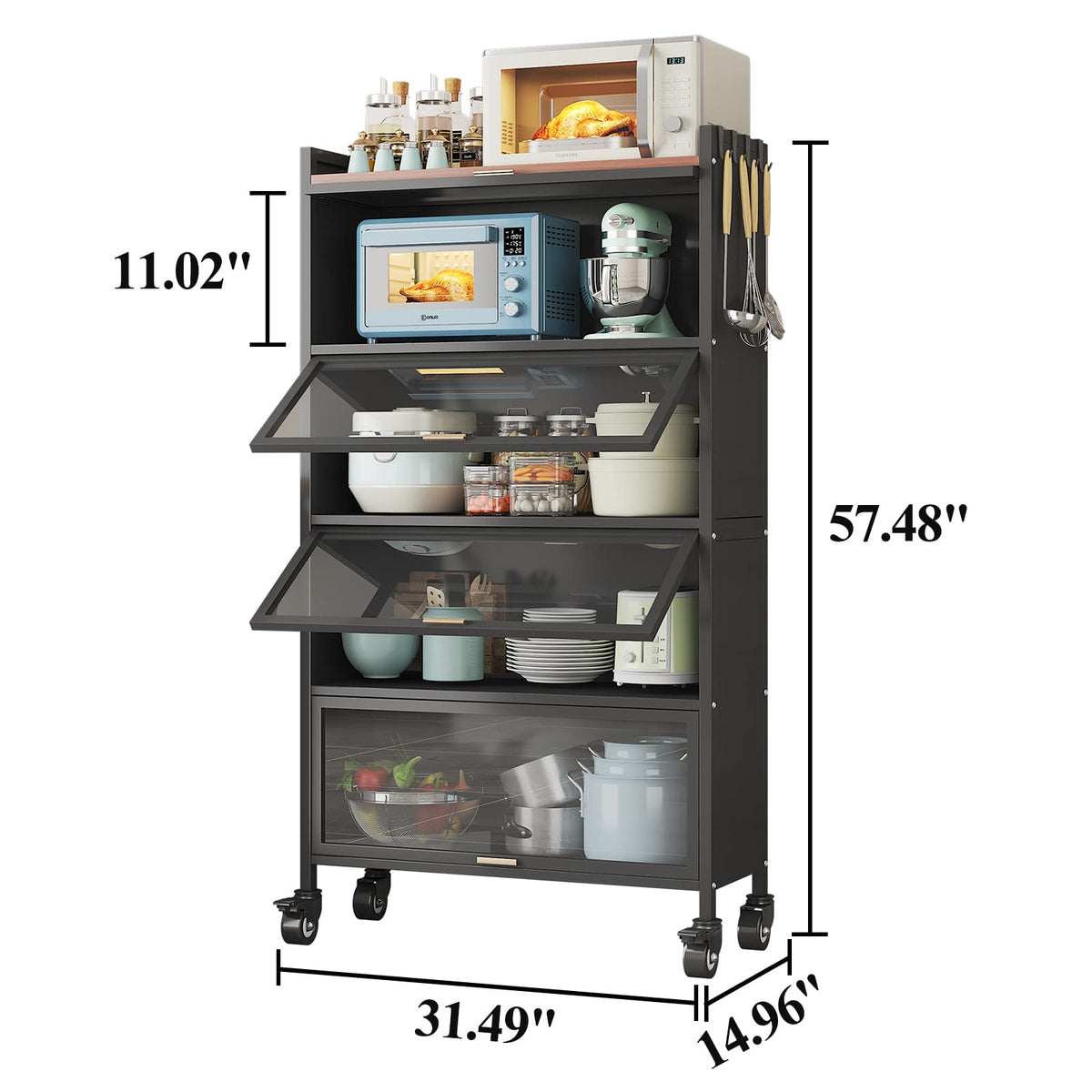 5-Tier Black Rolling Baker’s Rack with Hooks