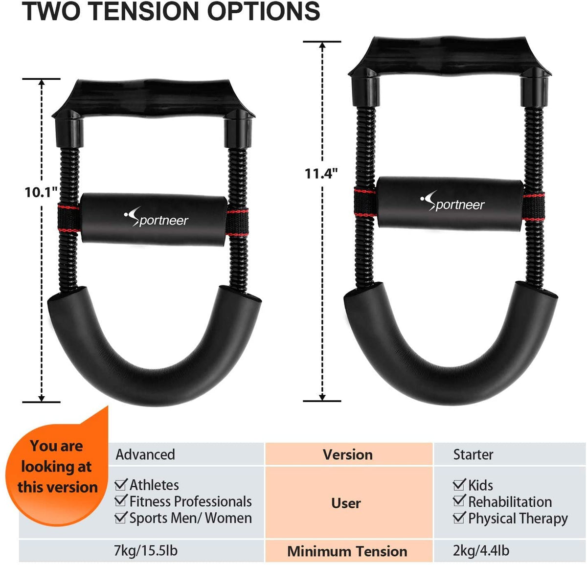 Hand Grip Strengthener, Sportneer Wrist and Forearm Exerciser Strengthener Strength Trainer Developer for Athletes Therapy, Home Gym Workout