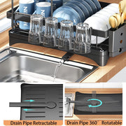 42 cm 2-Tier Dish Rack with 360° Extendable Drain Spout – 2 Colours