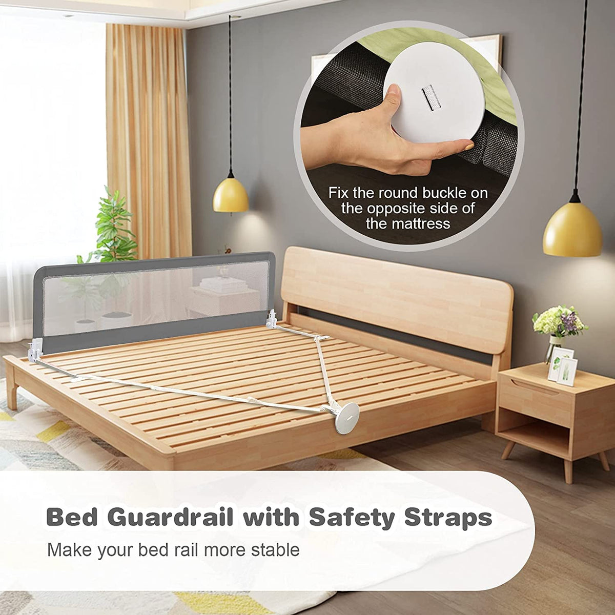 Bed Rails for Toddlers, 180cm Extra Long, Swing Down Bed Guard w/Safety Strap for Convertible Crib, Folding Baby Bedrail for Kids Twin, Double, Full Size Queen & King Mattress