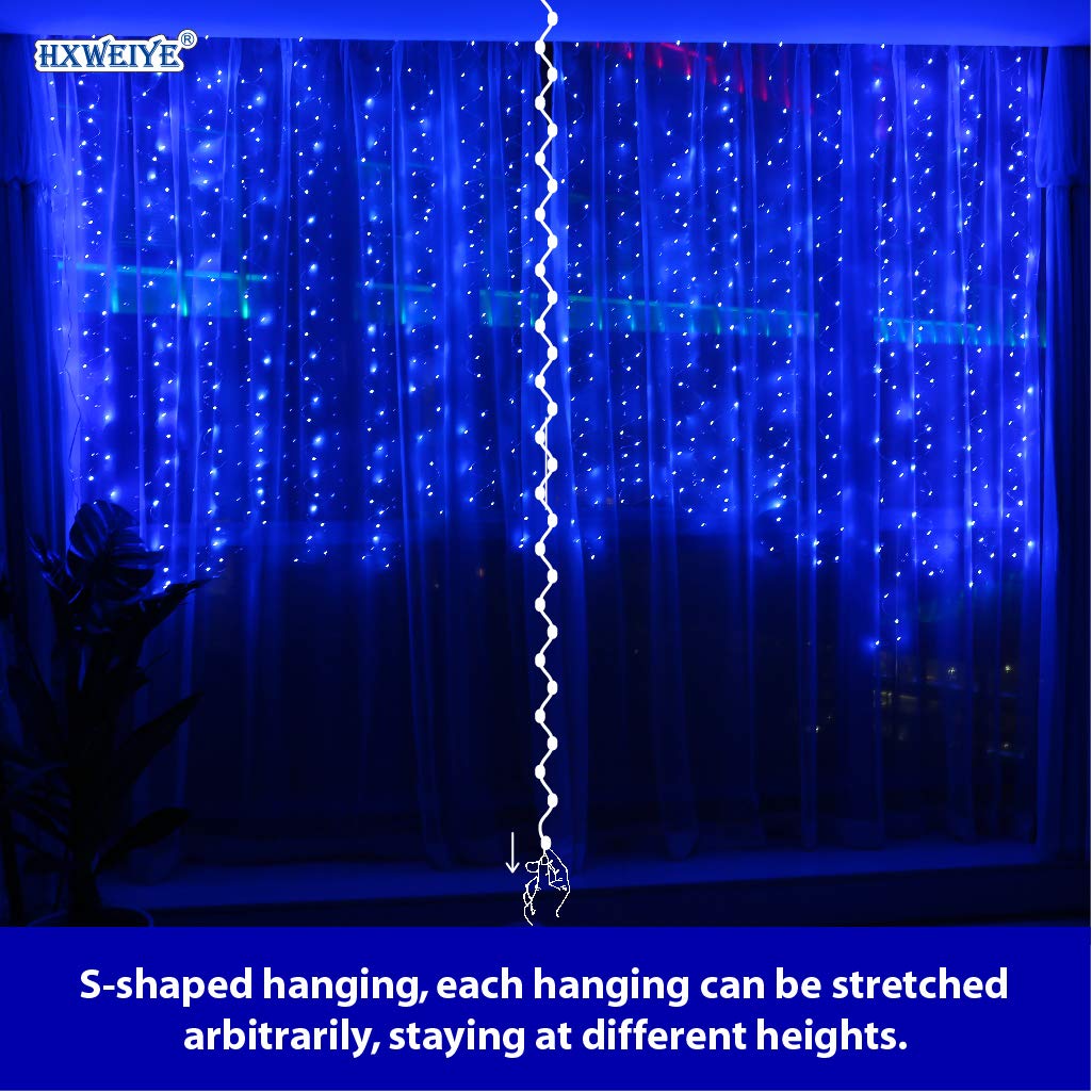 Upgrade Curtain Fairy Lights 300LED with Rotating Clips & 15 Hooks Blue 9.8x9.8Ft Led String Light, Timer & 8 Modes USB Plug-in DIY Decorative Light for Bedroom Indoor Outdoor Wedding Decor
