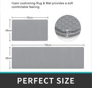 Cushioned Kitchen Floor Mat, Non-Slip Waterproof Standing Kitchen Rugs and Mats for Home (45x75+45x150cm, Black/Grey)