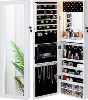 LUXFURNI 79-LED Lockable Mirror Jewellery Cabinet – Wall or Door Mount