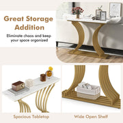 100 cm Gold Console Table with White Faux-Marble Top & Shelf