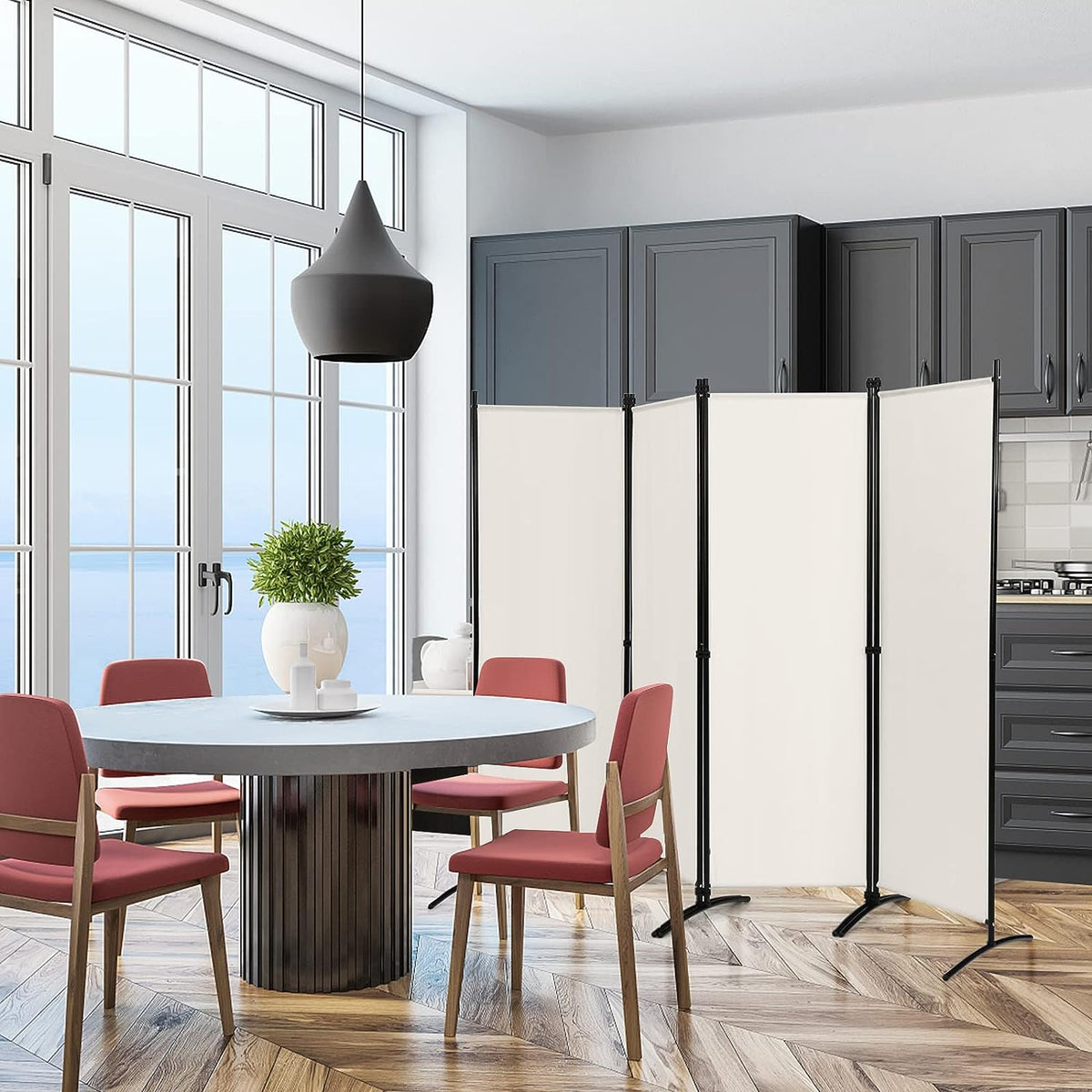 221 × 172 cm 4-Panel Fabric Room Divider – 3 Colours