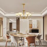 Ganeed Gold Chandelier,6 Lights Wagon Wheel Chandeliers with Clear Crystal Shades,Modern Mid Century Hanging Pendant Light Fixture for Dining Room Living Room Bedroom(E14 Base)