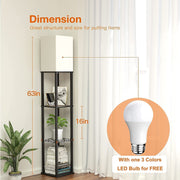 Floor Lamp with Shelves, Lamp for Living Room with Shelf, Floor Lamp Shelf, Floor Lamp with White Lamp Shade, Floor Lamps for Bedroom with Matt Black Real Solid Wood Shelf