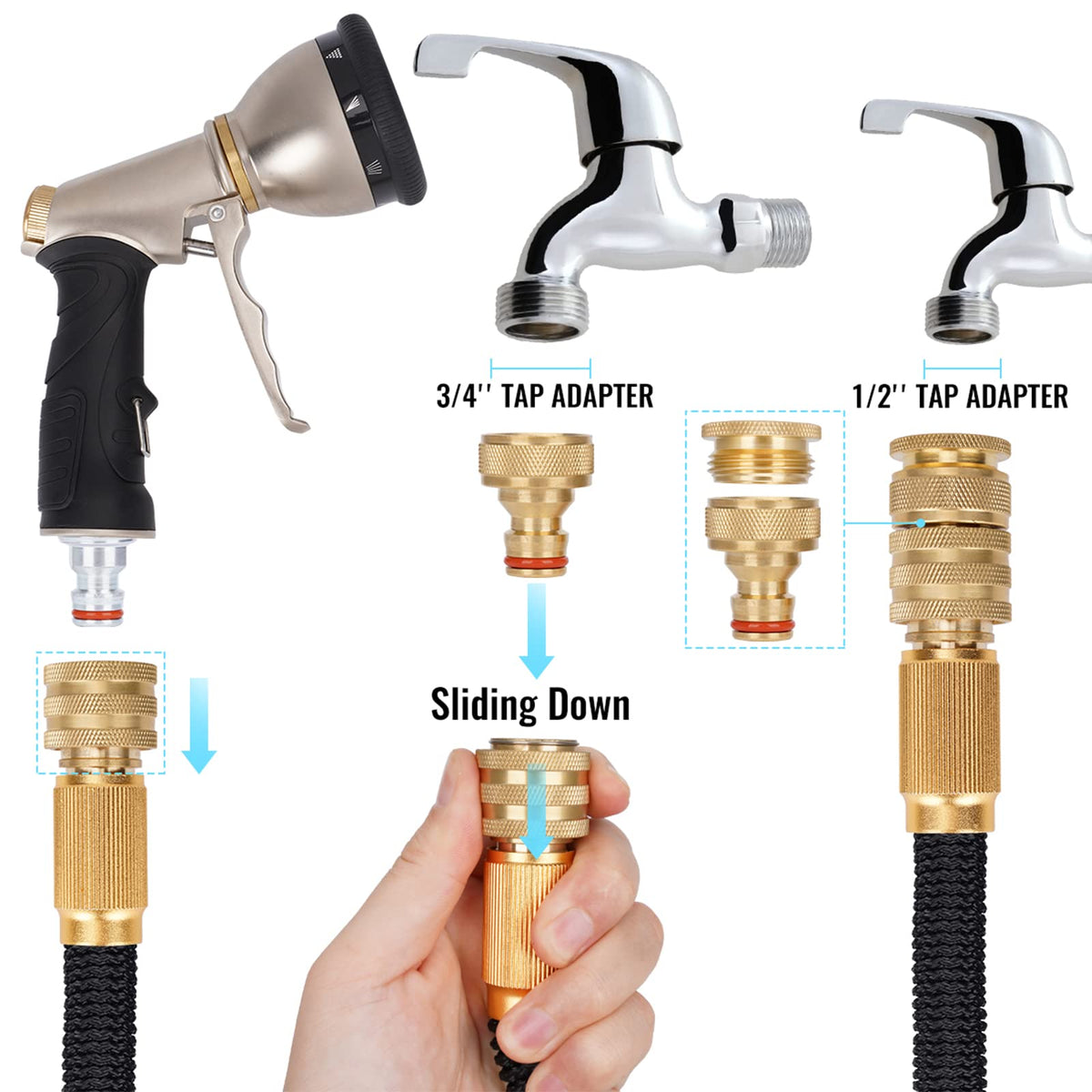 Expandable Garden Hose with 9-Function Zinc Nozzle
