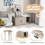 2 in 1 Cat Tree with Litter Box Enclosure, Modern Cat Tower with Cat Condo, Top Perch, Scratching Board, Multiple Platforms, Dangling Balls, Cat Litter Box Furniture for Indoor Cars