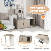 132cm 2-in-1 Cat Tree with Litter-Box Cabinet
